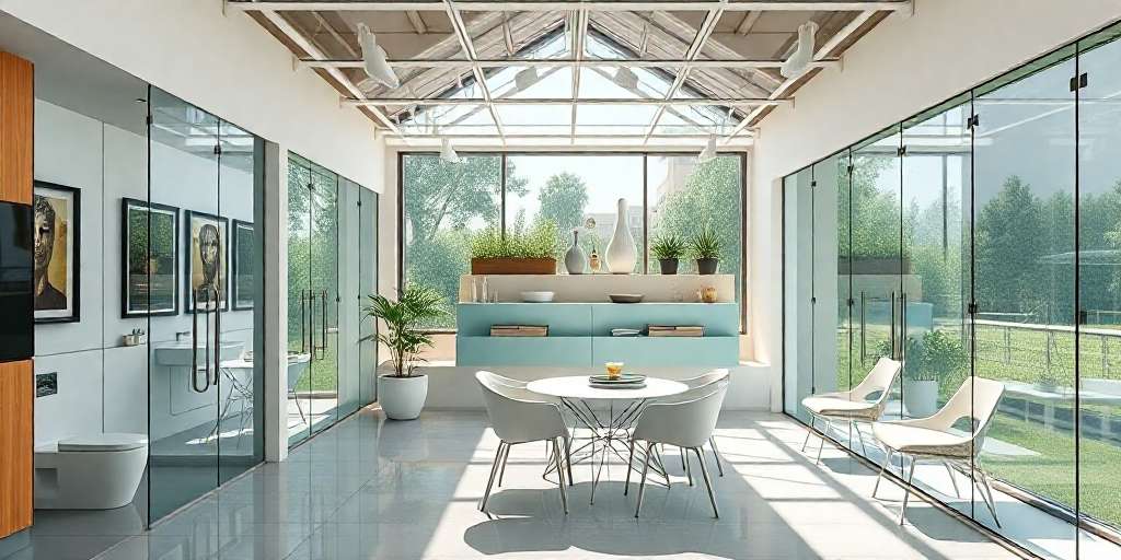 espacio tipo comedor con un ambiente hecho con cristales